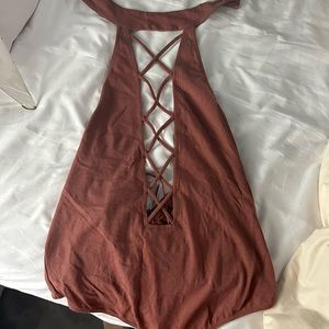 Ashy red express high neck criss cross body suit